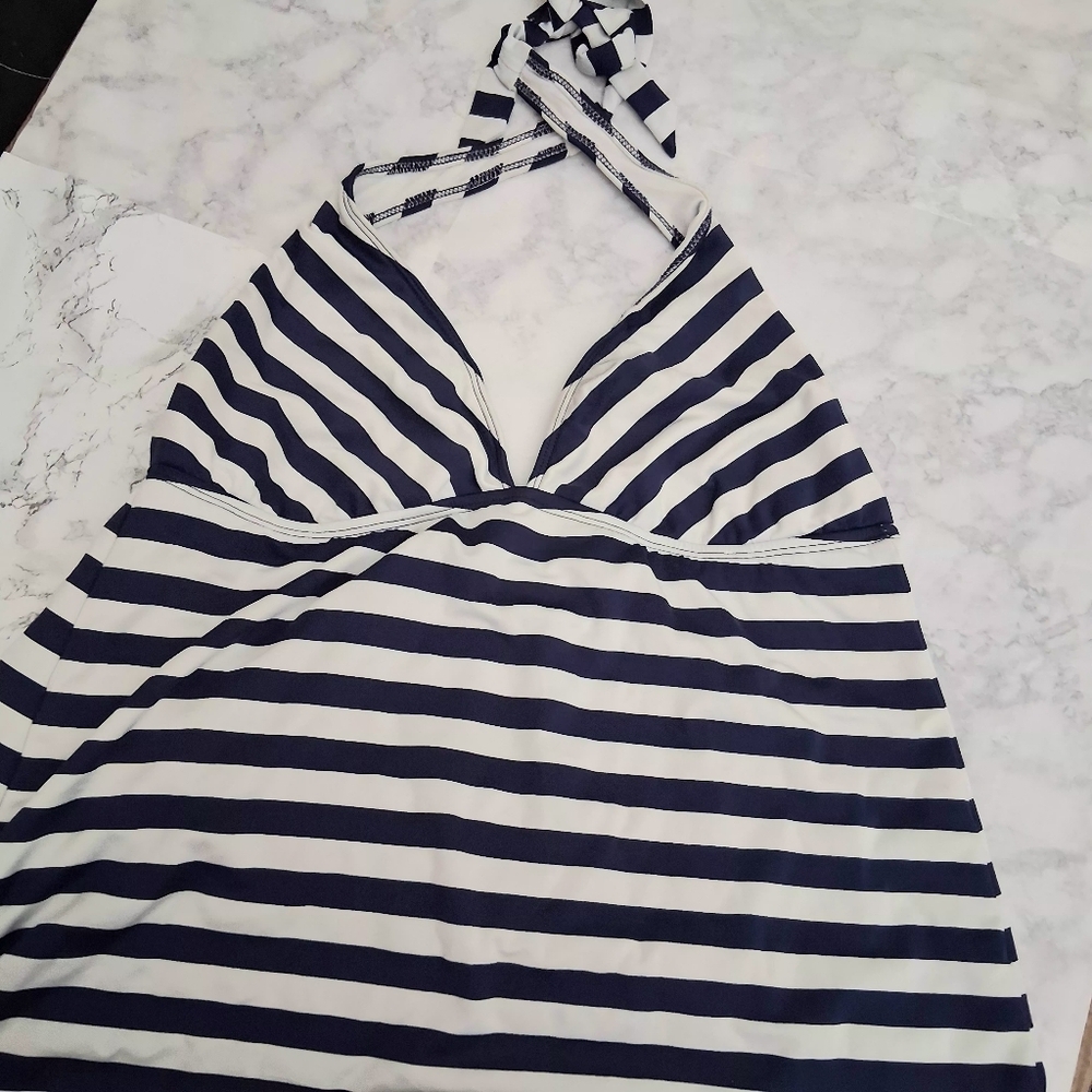 MOSSIMO Navy and White Striped One Piece Swimsuit Tankini Top Size XL